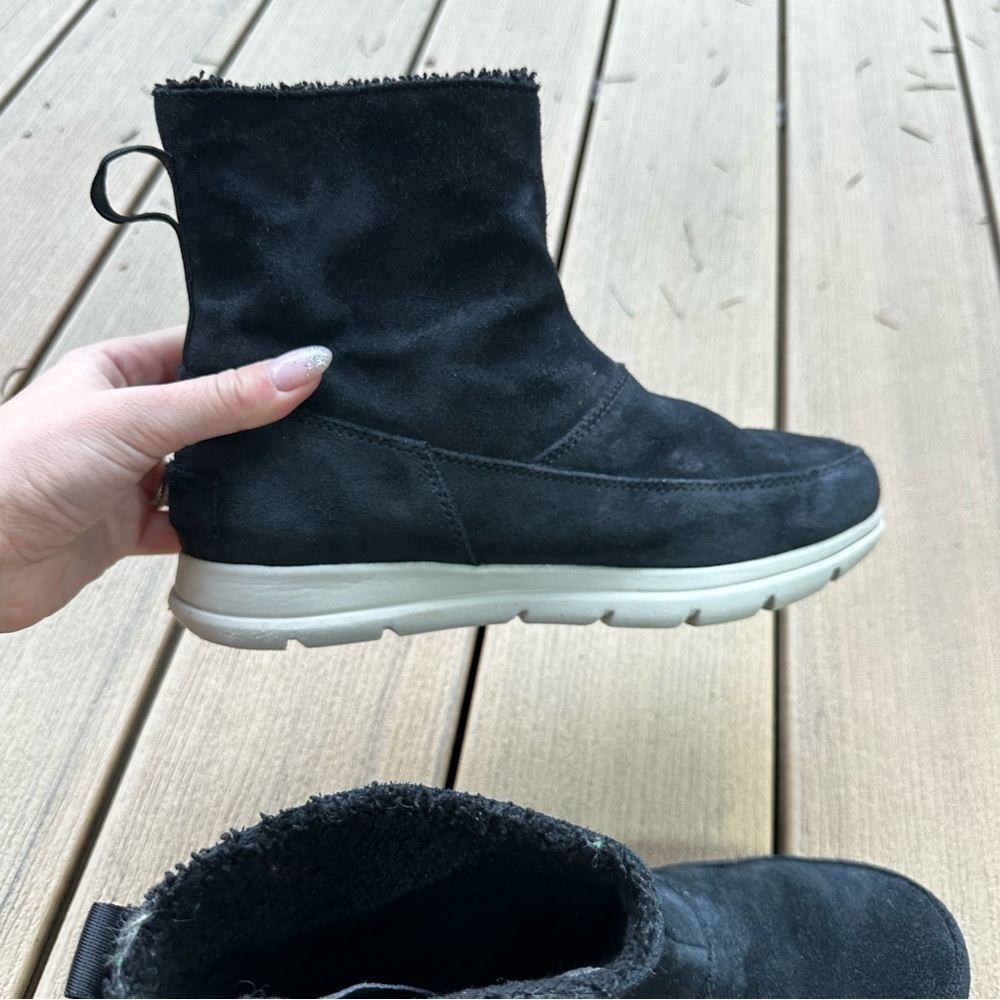 Sorel Explorer Side Zip Suede Black Boots Waterproof Faux Fur Lined Size 7 Women - Picture 8 of 12